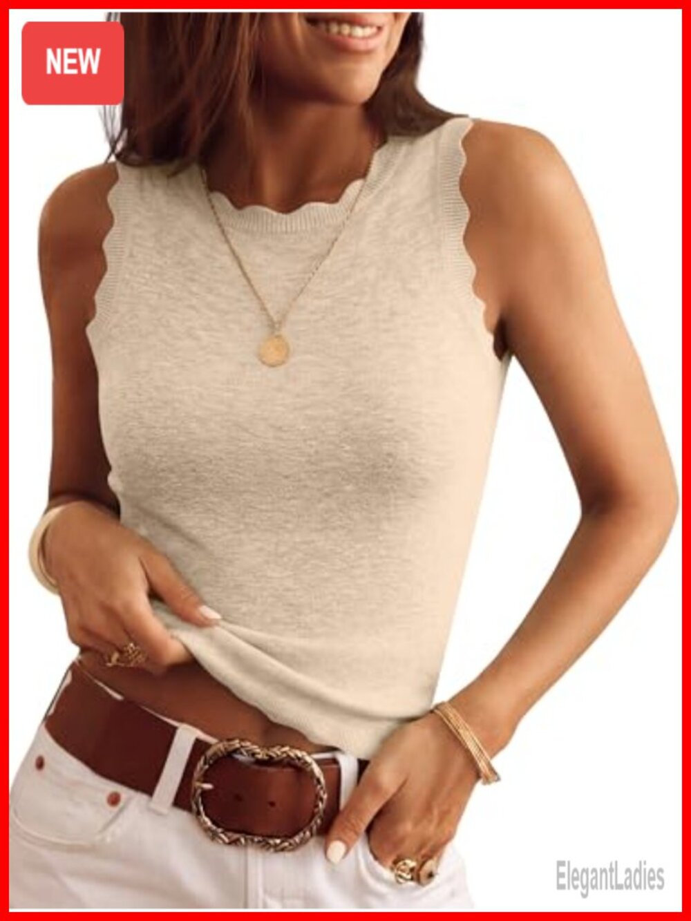 Women's Scalloped Sweater Tank Top Sleeveless Knit Summer Casual